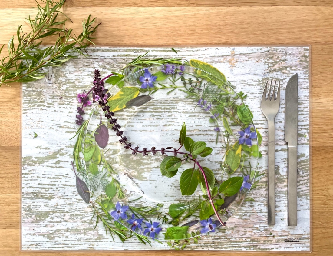 Tischset Platzset abwaschbar Blüten und Kräuter